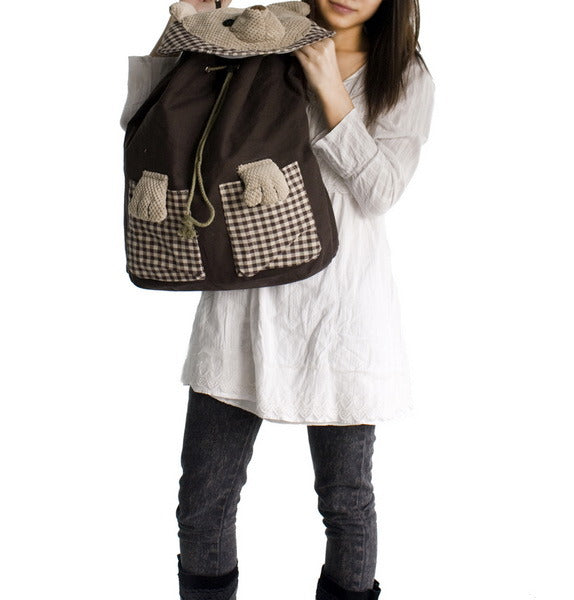 Lazy Bear 100% Cotton Fabric Art School Backpack - BagNook