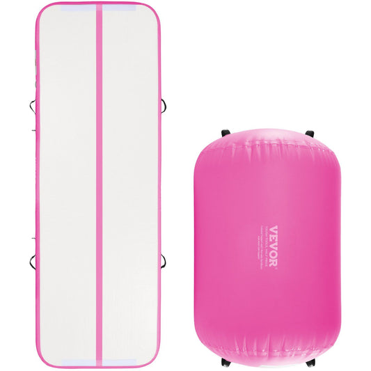 BUNDLE - VEVOR Inflatable Gymnastics 10ft Air Mat & Air Barrel Set, 2 PCS - Pink - BagNook
