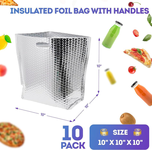 Insulated Thermal Bags with Handles 10x10x10, Pack of 10 - BagNook