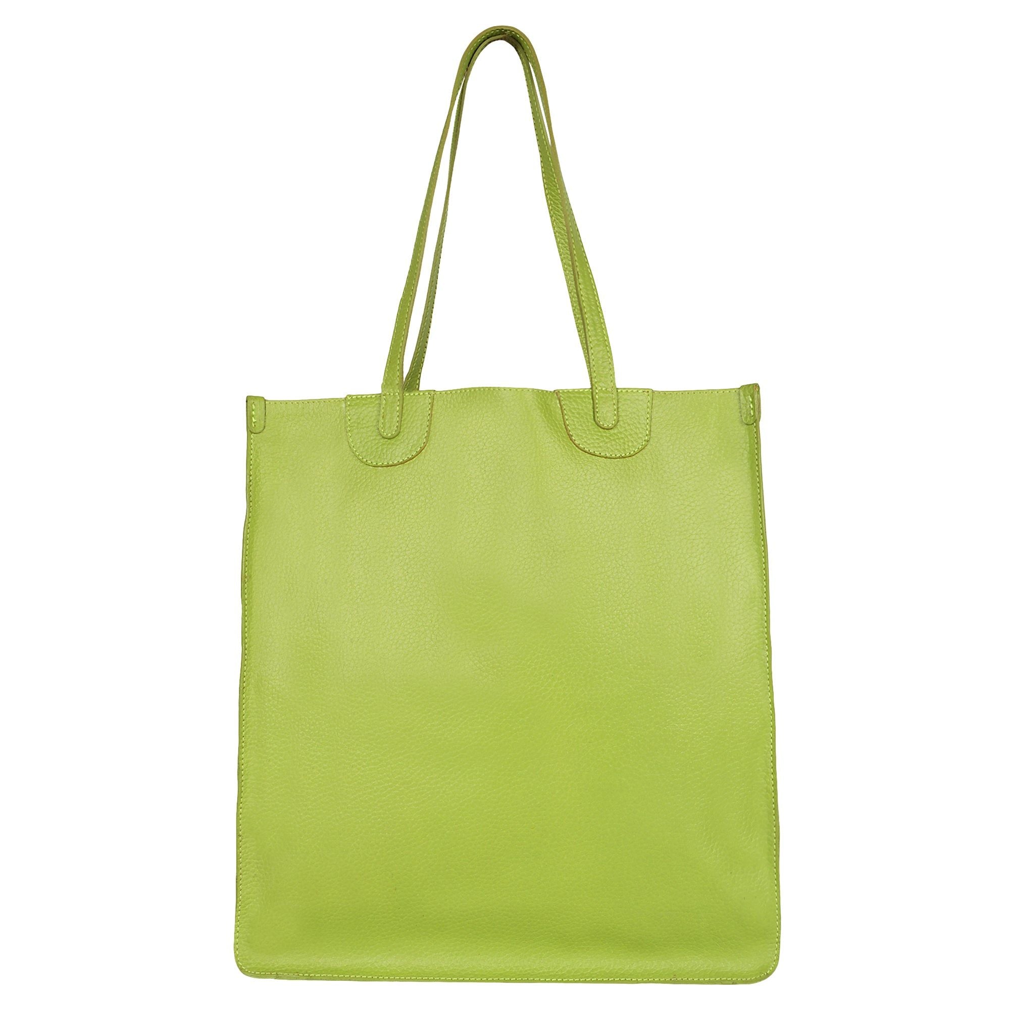 Ivy Book Shop Tote - Upcycled Leather - Lime Green - BagNook