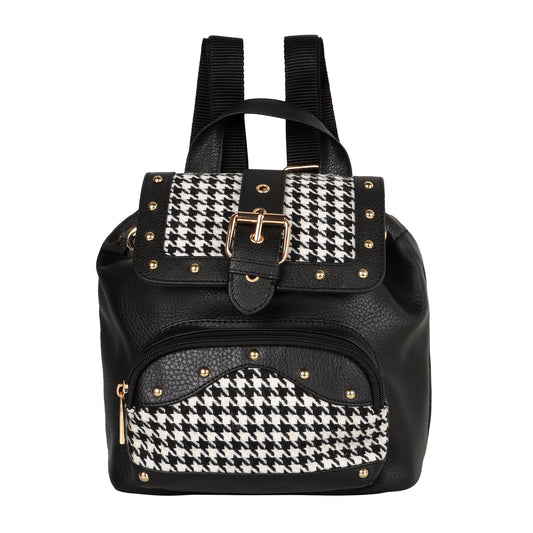 Millie Houndstooth Print Mini Backpack - Upcycled Leather - BagNook