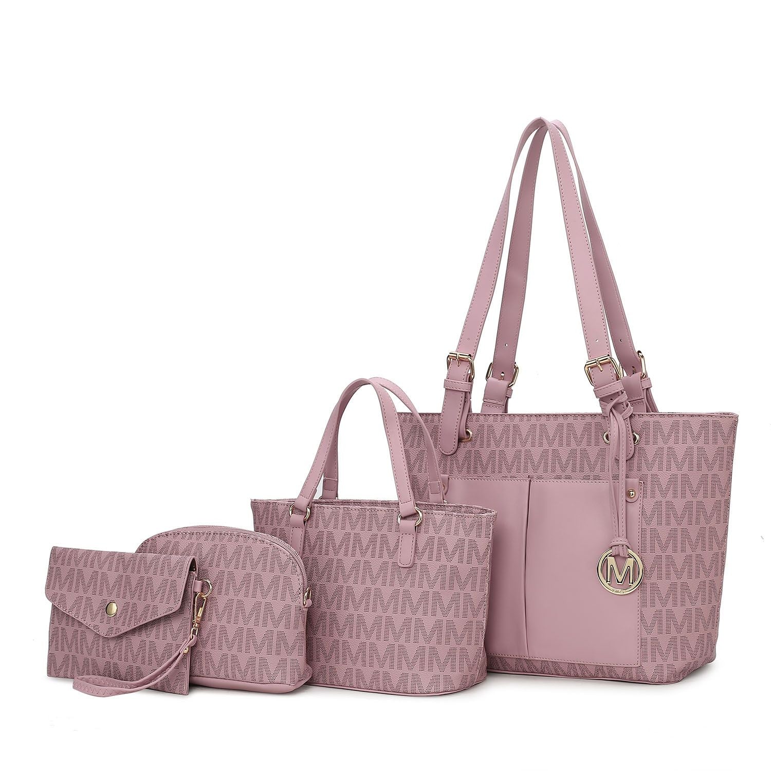 (lavender)Havenly 4pc Signature Vegan Leather Tote Bag Set by Mia K - BagNook