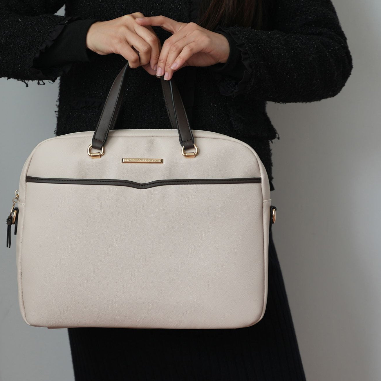 (beige)Rose Vegan Leather Laptop Briefcase by Mia K - BagNook