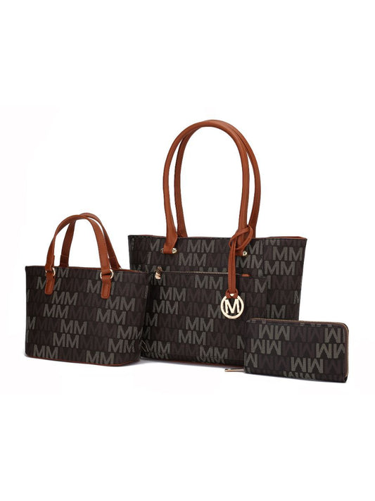 (brown)Lady II M Signature Tote & Wallet Set by Mia k - BagNook