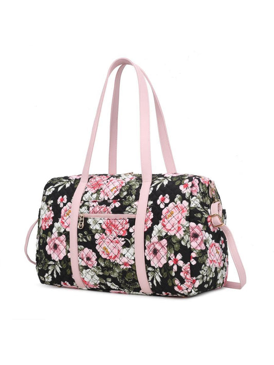 (black)Khelani Quilted Botanical Pattern Duffel Bag by Mia k - BagNook