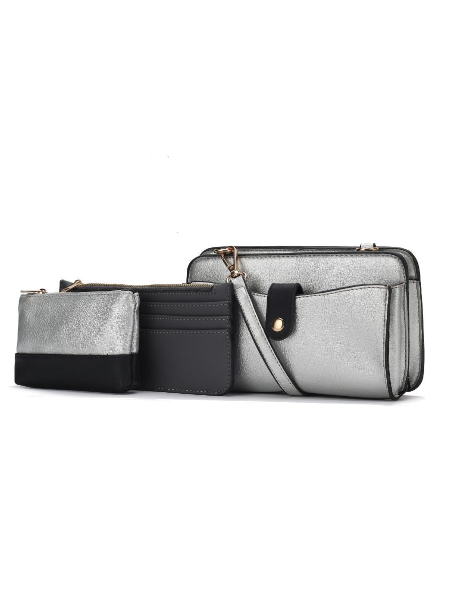 (pewter)Muriel Crossbody w/Card Holder & Small Pouch by Mia k - BagNook
