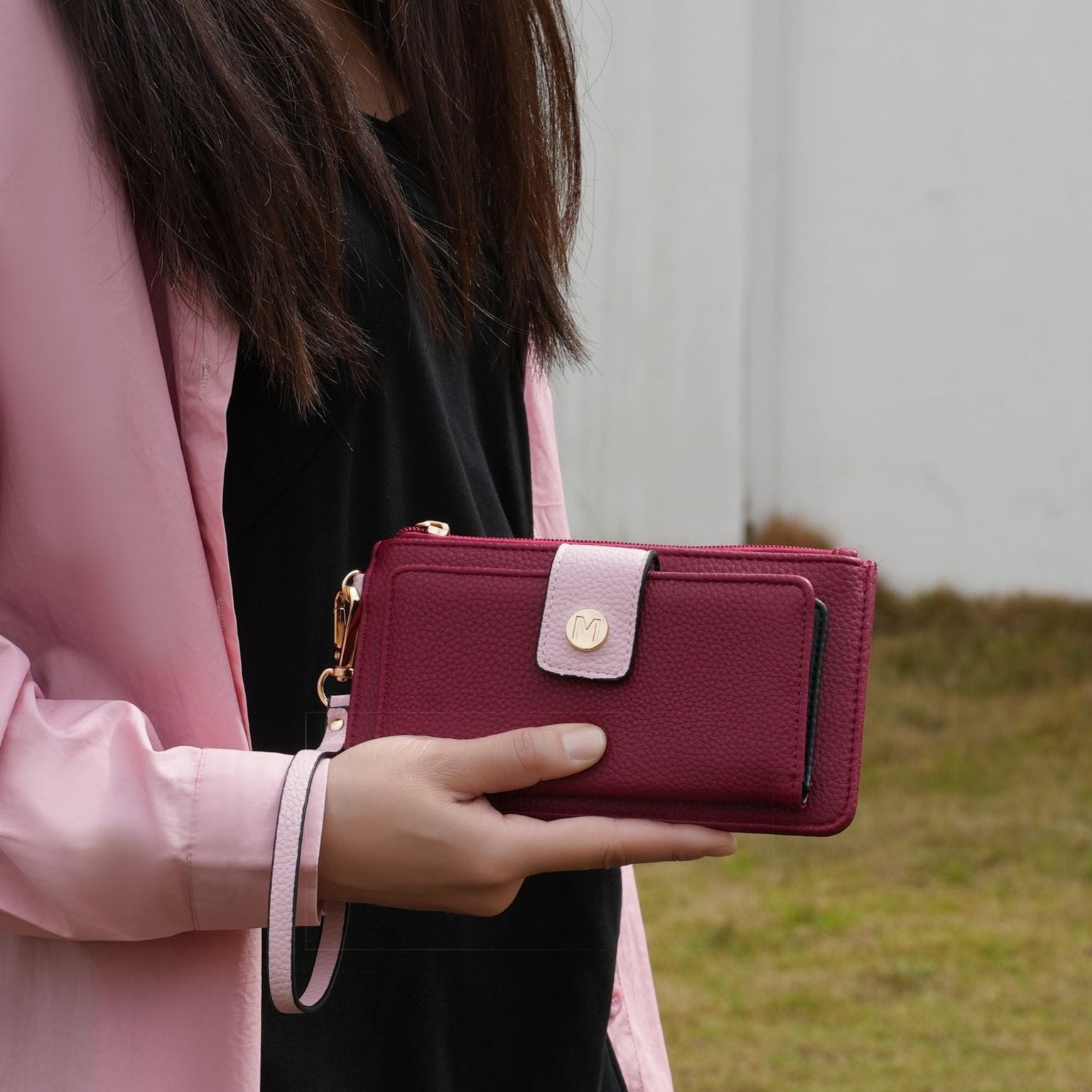 (wine-pink)Olympe Vegan Leather Wristlet Wallet by Mia K - BagNook