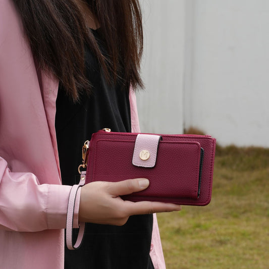 (wine-pink)Olympe Vegan Leather Wristlet Wallet by Mia K - BagNook