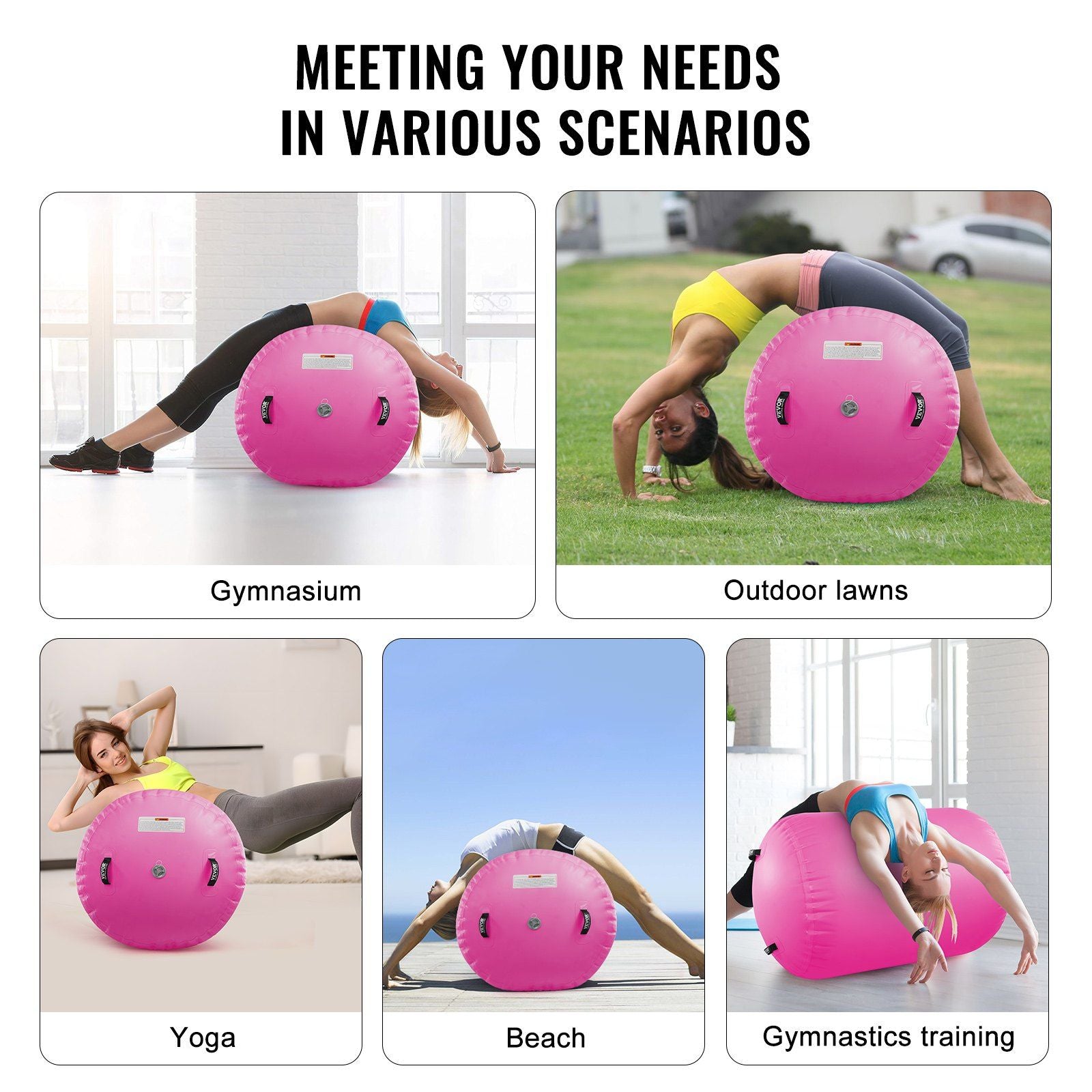 VEVOR Gymnastics Air Inflatable Barrel - 23.6 x 48.4", Pink - BagNook