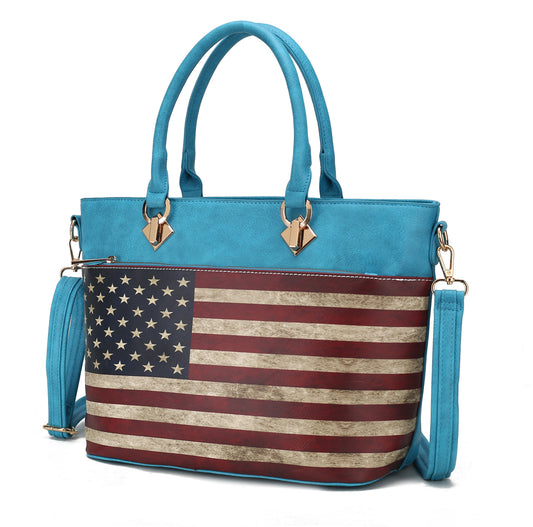 (turquoise)Lilian Vegan Leather Women FLAG Tote Bag by Mia K - BagNook