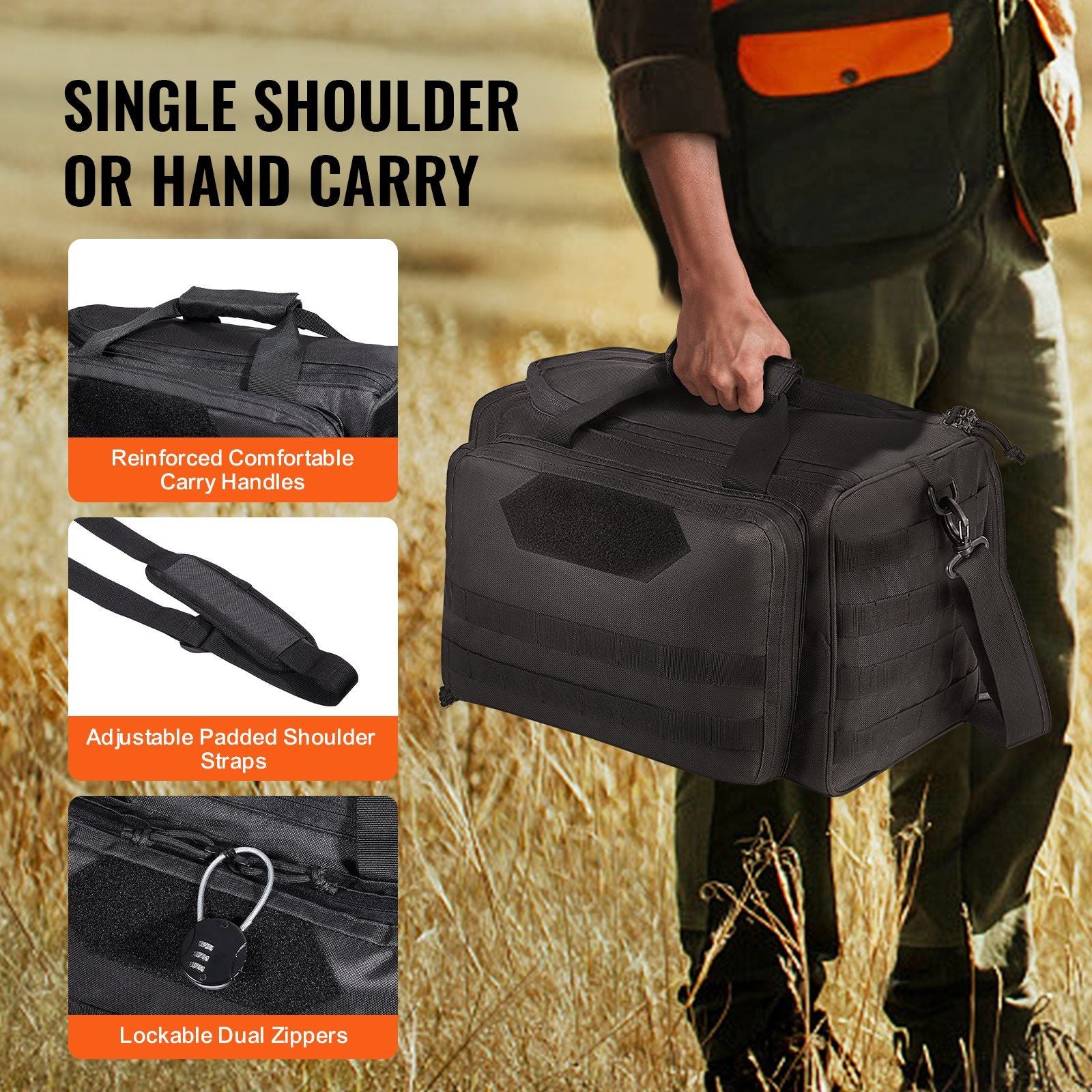 VEVOR Range Bag for 3 Pistols Shoulder Strap-Black - BagNook