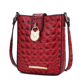(red)Avery Faux Crocodile Embossed Crossbody by Mia K - BagNook