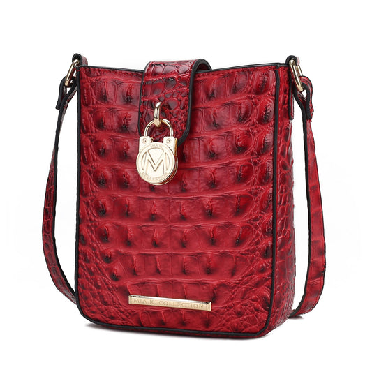 (red)Avery Faux Crocodile Embossed Crossbody by Mia K - BagNook