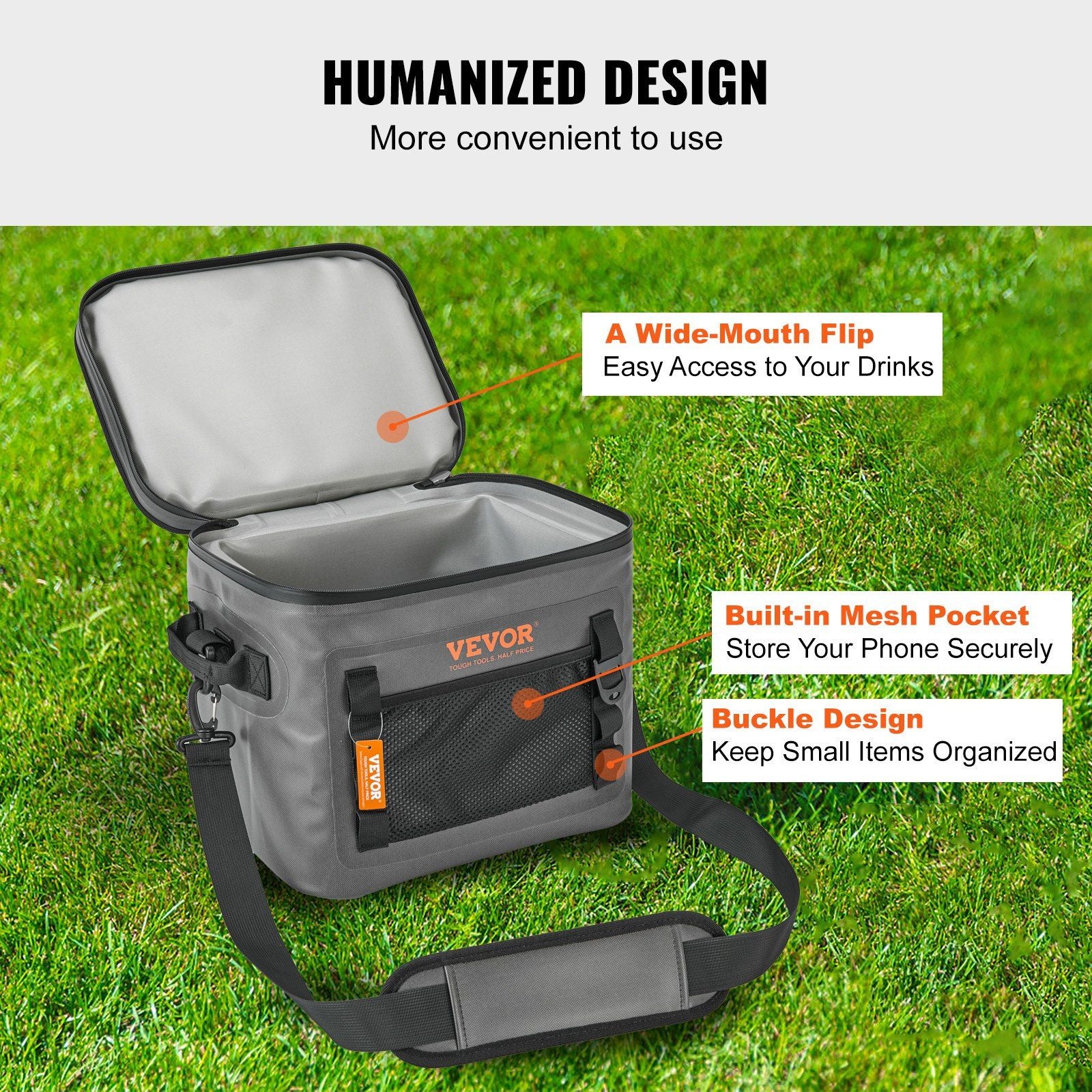 VEVOR Soft Cooler Bag, 24 Cans, Dark Gray - BagNook