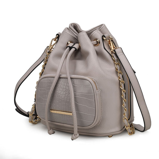 (light grey)Azalea Vegan Leather Women Bucket Bag by Mia K - BagNook