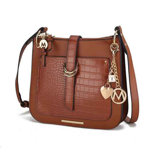 (cognac)Kiltienne Crossbody Handbag Vegan Leather by Mia K - BagNook