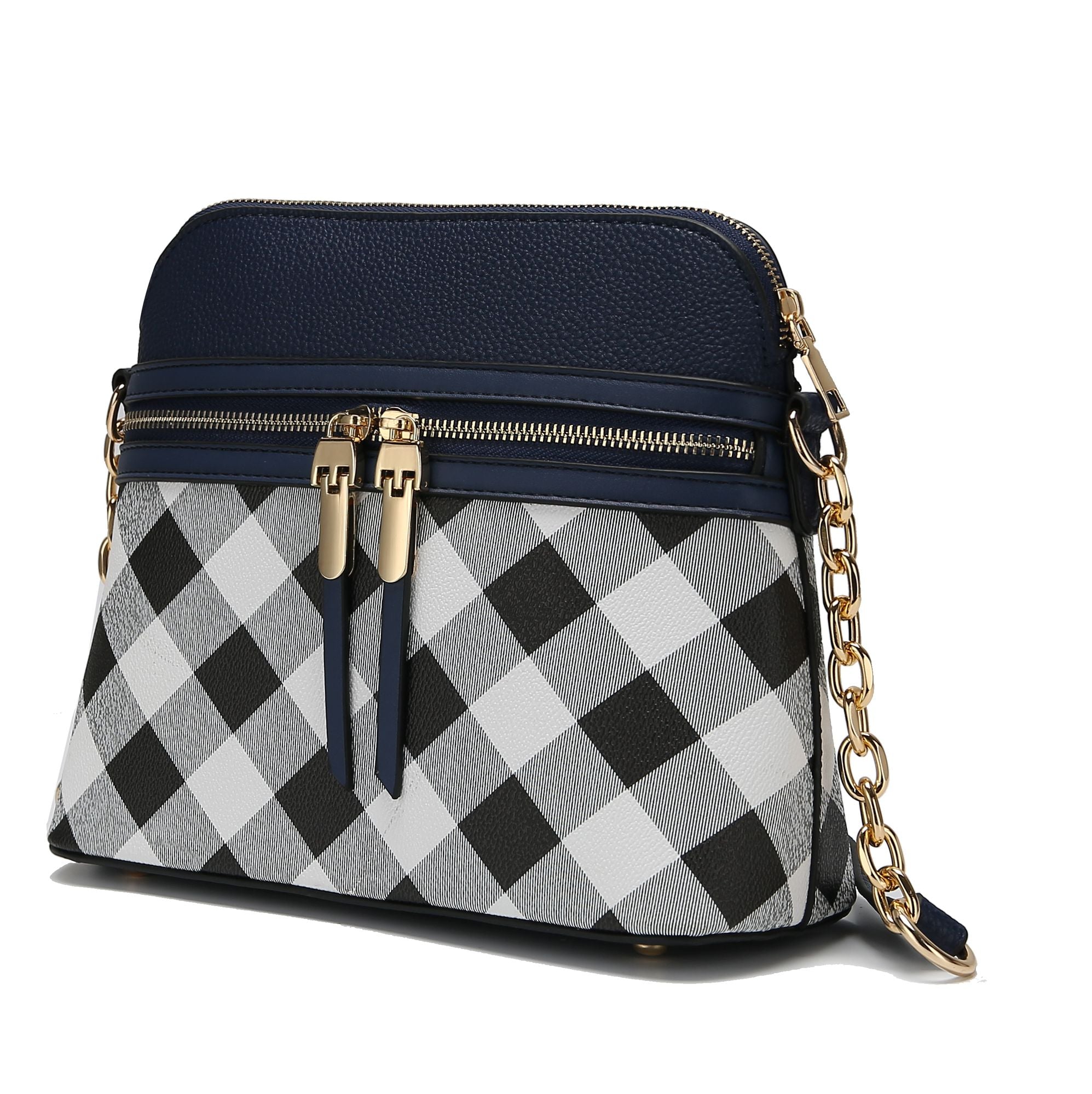 (navy)Suki Checkered Crossbody Handbag by Mia K - BagNook