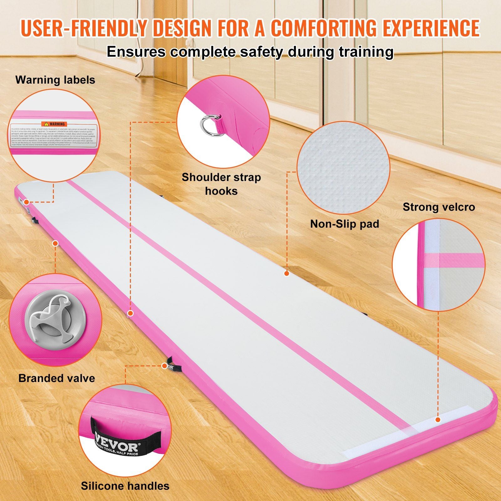 VEVOR Gymnastics Inflatable Air Mat, 4" Thick, 16ft Pink - BagNook