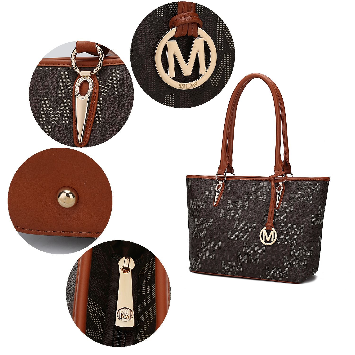 (brown)Alexy M Signature 4pc Tote Set by Mia k - BagNook
