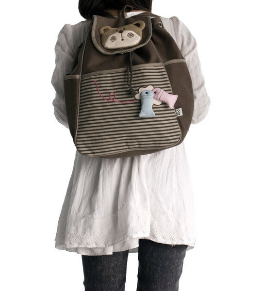 Bear Loves Fish 100% Cotton Fabric Art School Backpack - BagNook