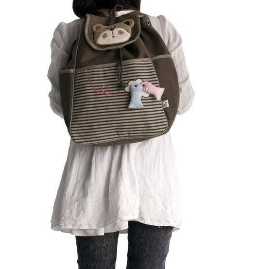 Bear Loves Fish 100% Cotton Fabric Art School Backpack - BagNook