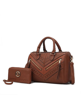 (brown)Lara Vegan Leather Satchel with Wallet by Mia k - BagNook