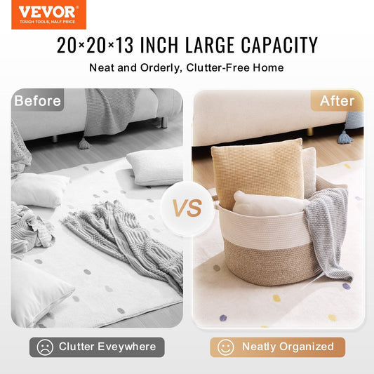 VEVOR Cotton Rope Storage Basket (20 x 20 x 13 in) 17.7gal Capacity - BagNook