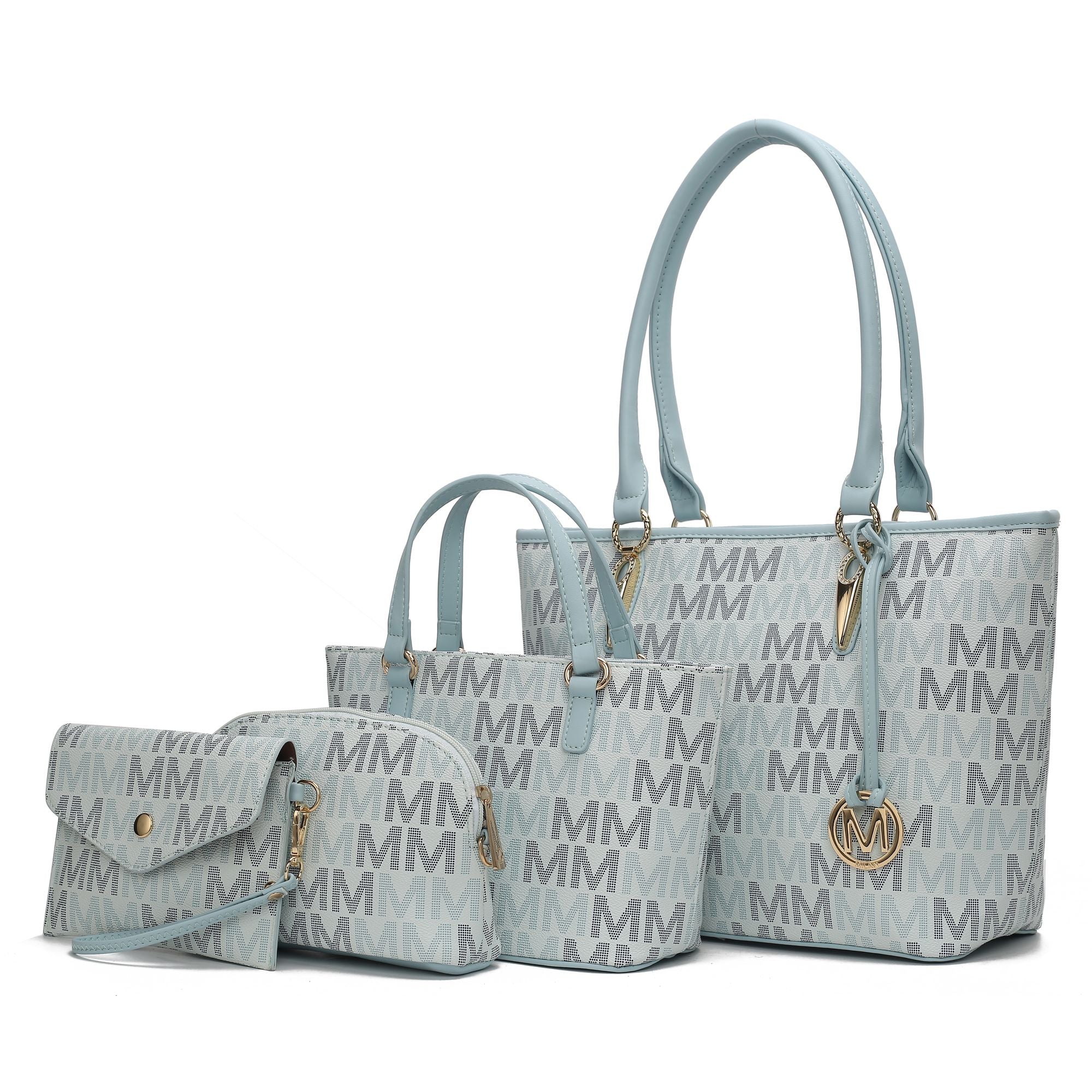 (light blue)Alexy M Signature 4pc Tote Set by Mia k - BagNook