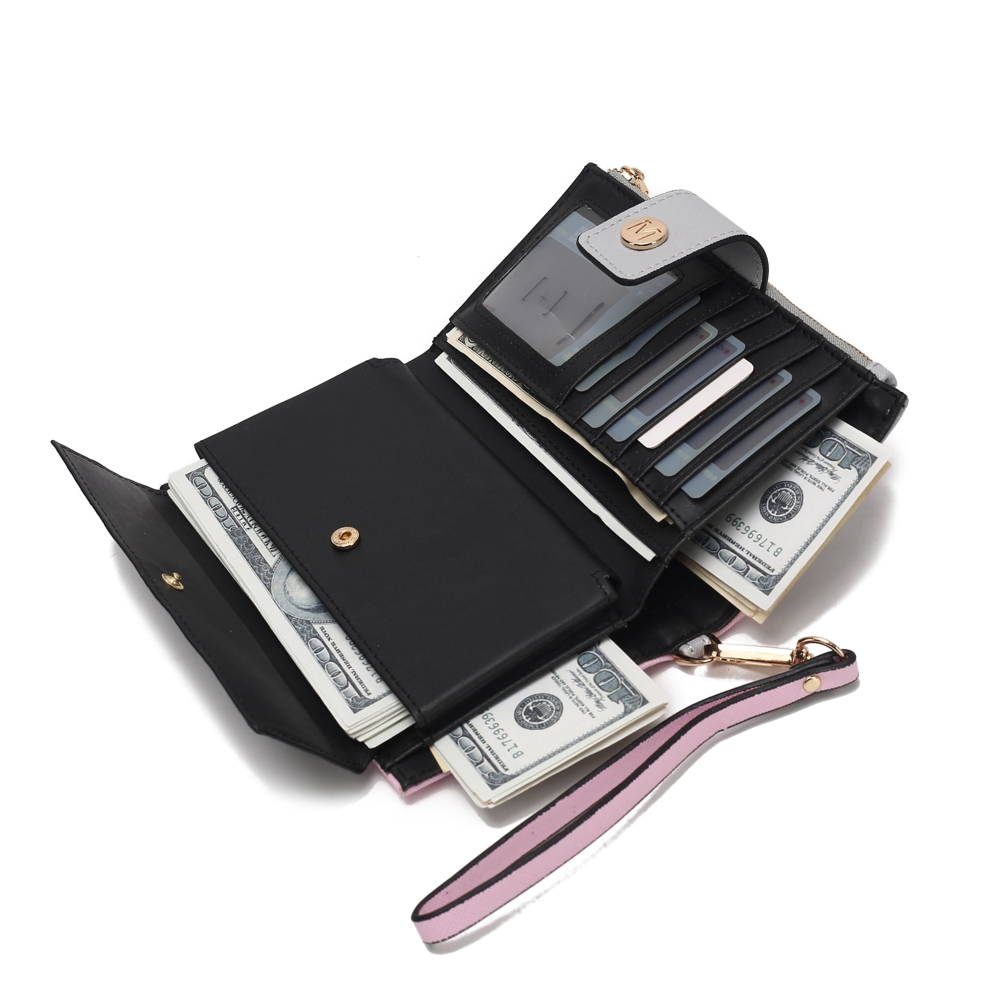 (pink-grey)Solene Vegan Leather Women Wristlet Wallet by Mia K - BagNook