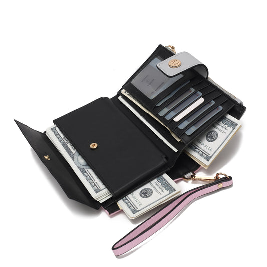 (pink-grey)Solene Vegan Leather Women Wristlet Wallet by Mia K - BagNook