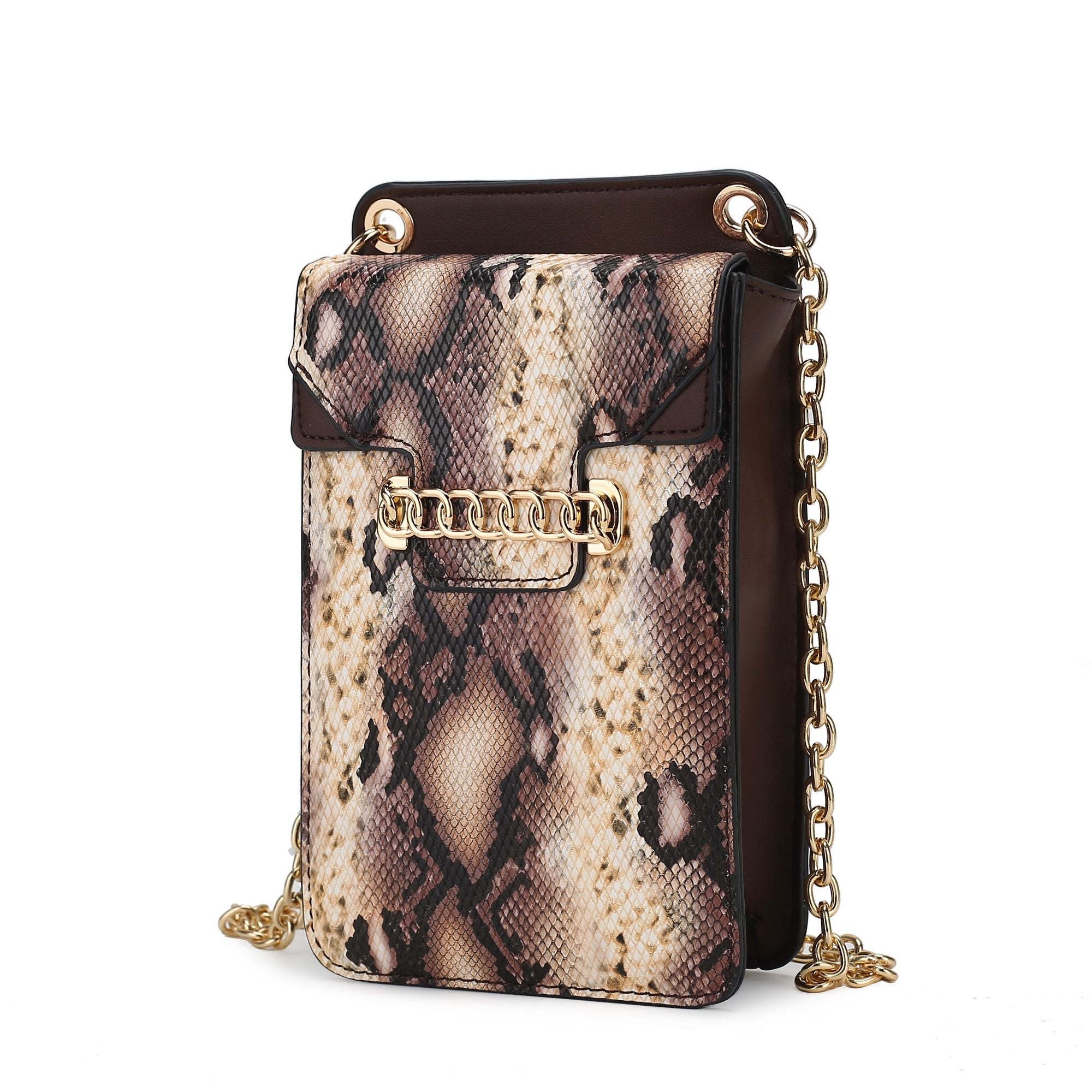 (coffee)Yael Snake embossed Vegan Leather Phone Crossbody Mia K - BagNook