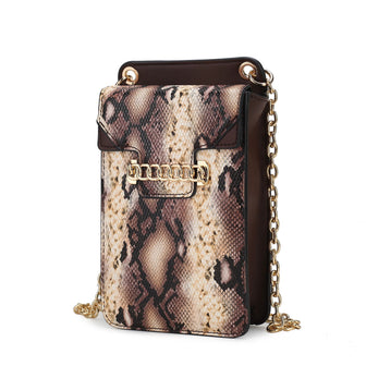 (coffee)Yael Snake embossed Vegan Leather Phone Crossbody Mia K - BagNook