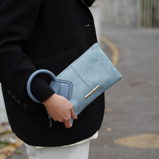 (denim)Simone Clutch/Wristlet Handbag Vegan Leather by Mia k - BagNook