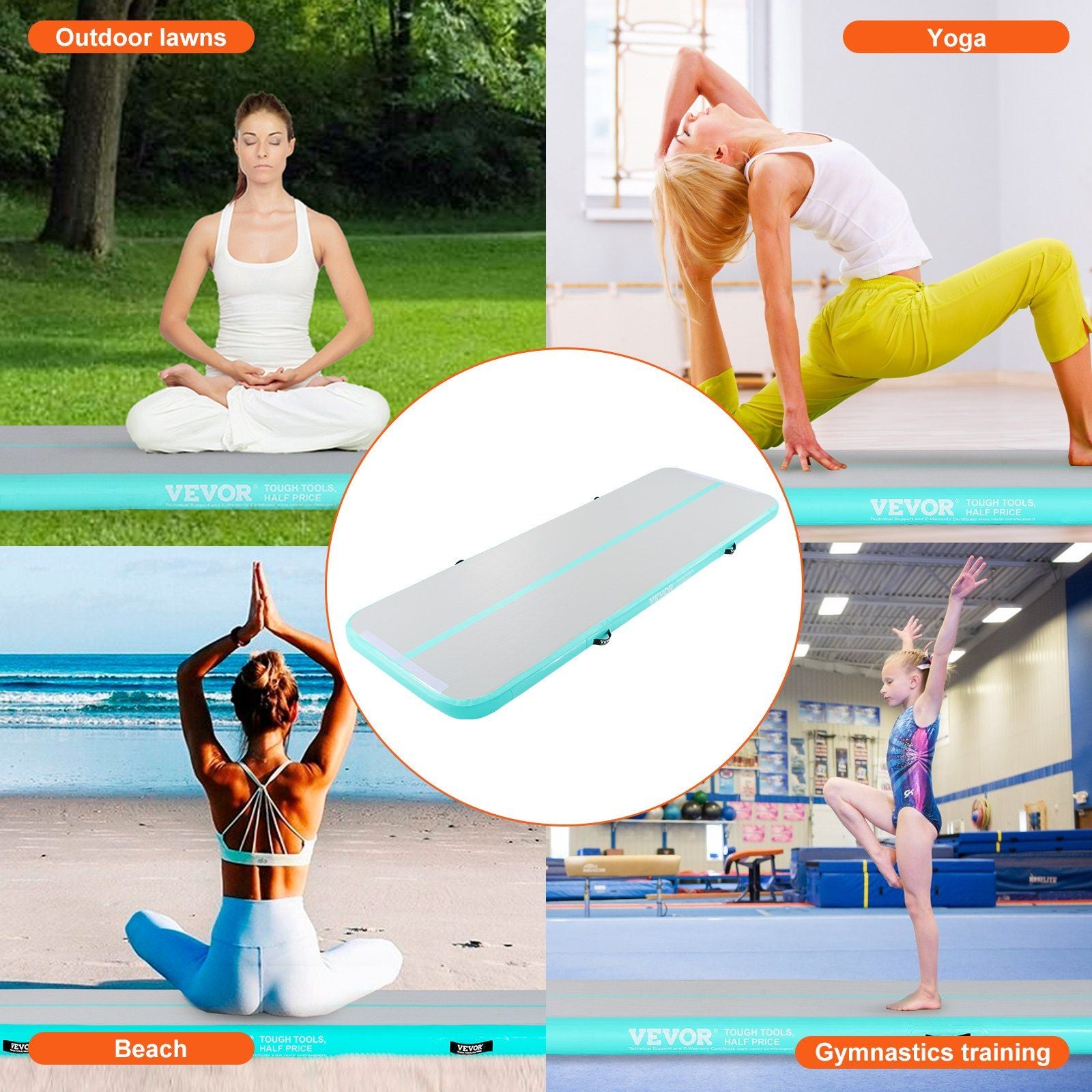 VEVOR Gymnastics Inflatable Air Mat, 4" Thick, 13ft Mint Green - BagNook