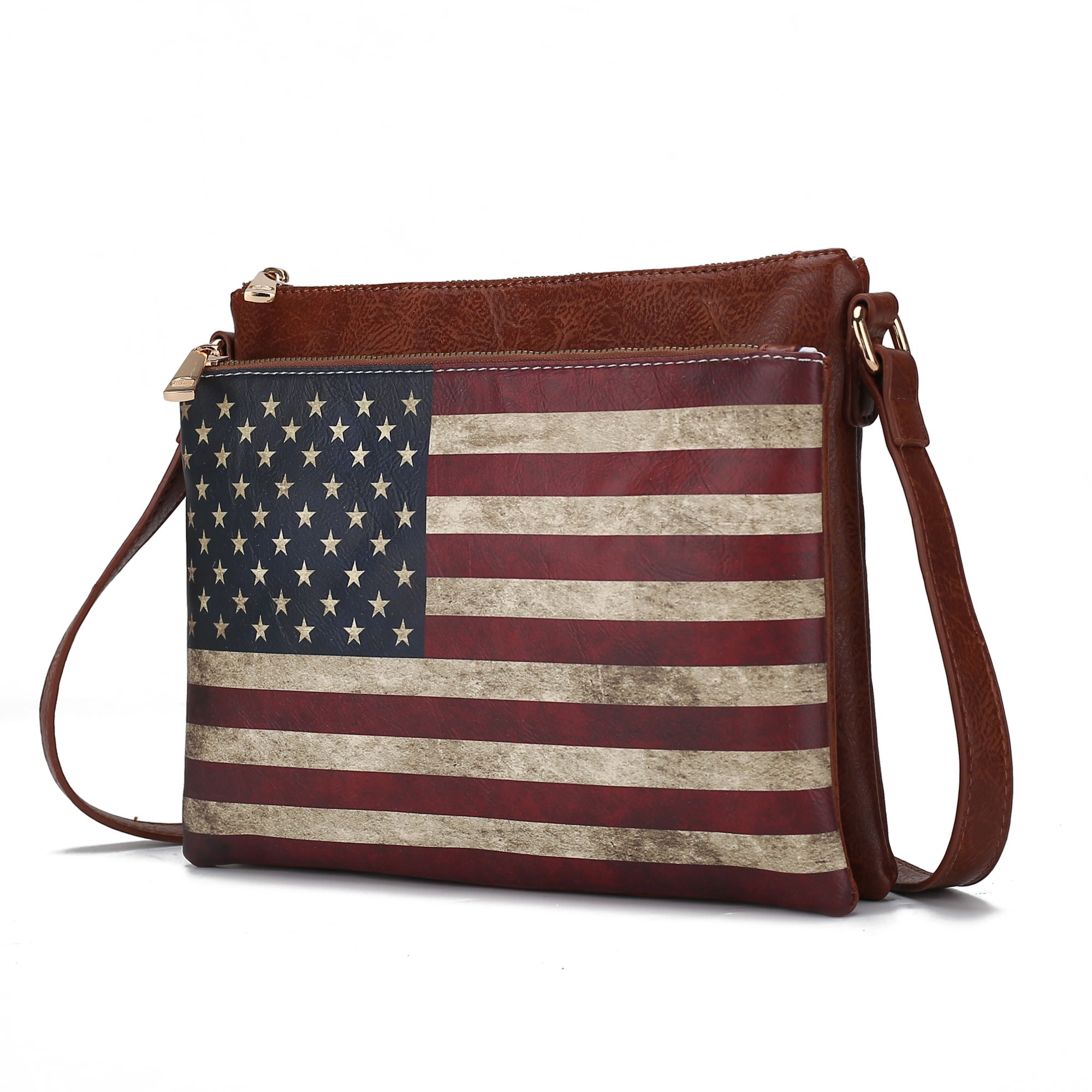 (tan)Madeline Vegan Leather Flag Women Crossbody by Mia K - BagNook