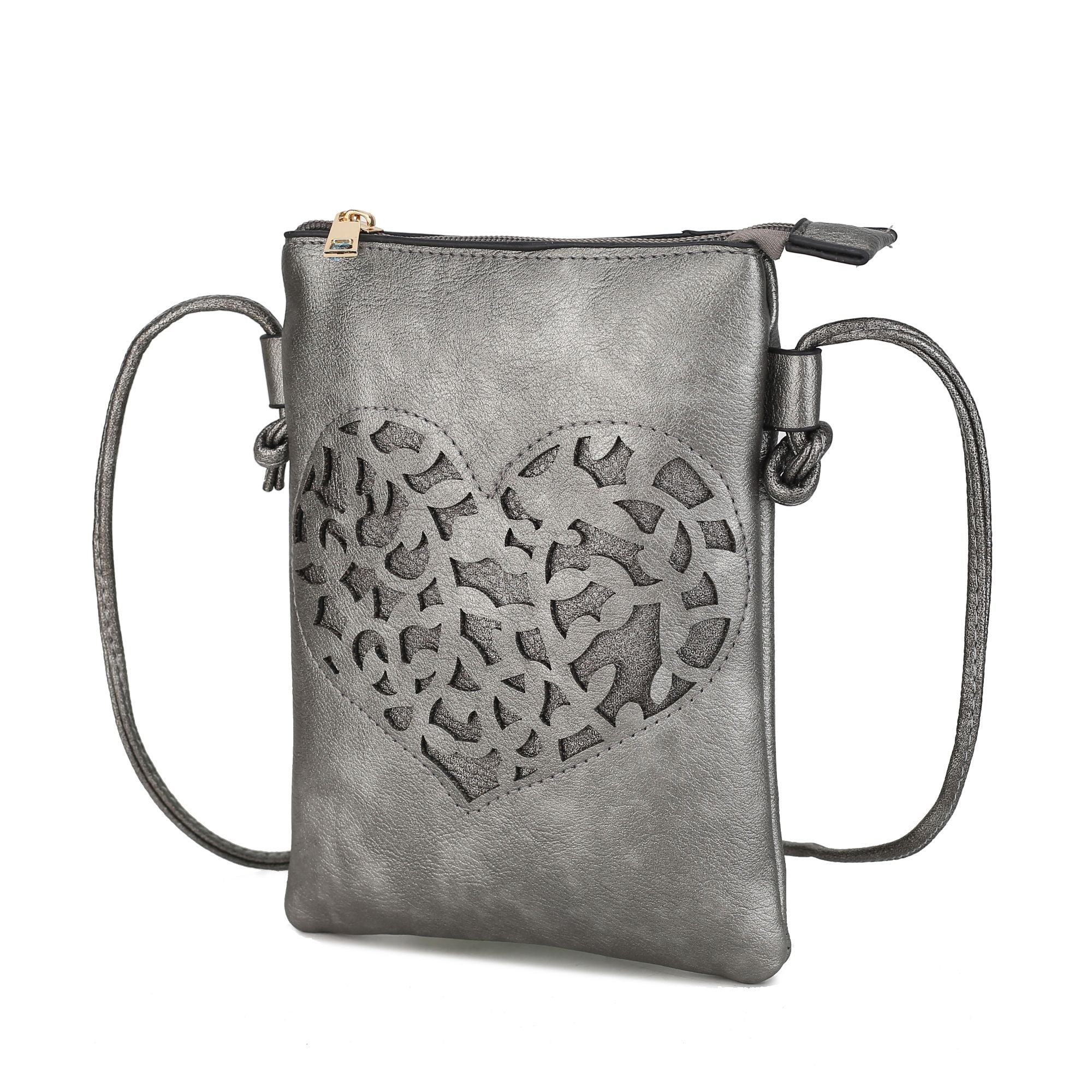 (pewter)Heartly Crossbody Vegan Leather Bag by Mia K - BagNook