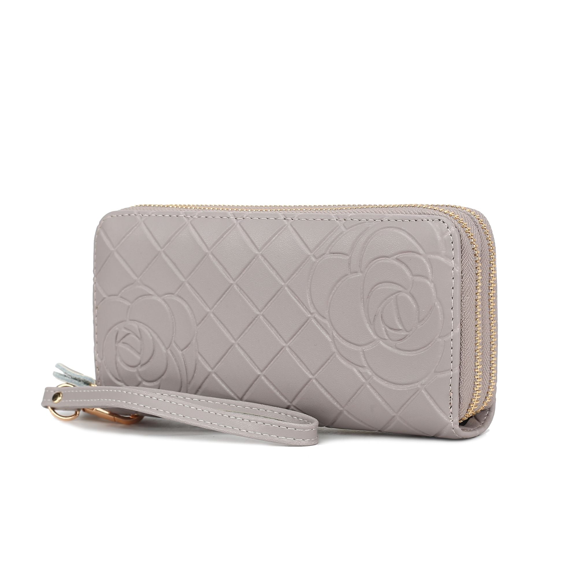(grey)Honey Leather Flower Embossed Wallet by Mia K - BagNook