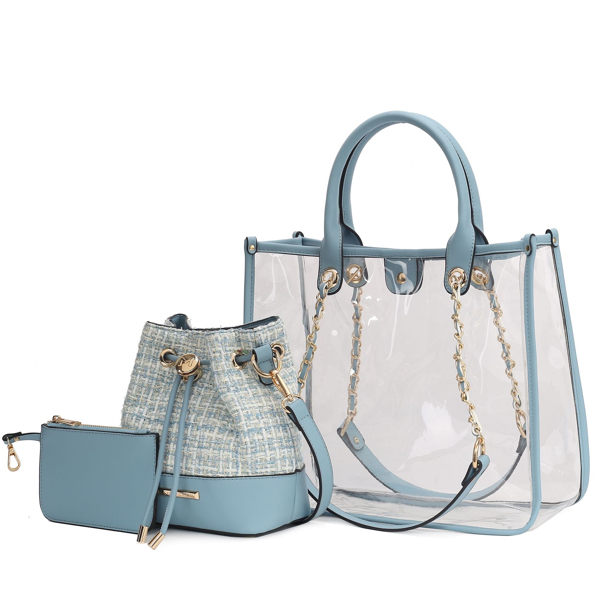 (denim)Diva PVC Tote Bag with Tweed Bucket Bag by Mia K. - BagNook