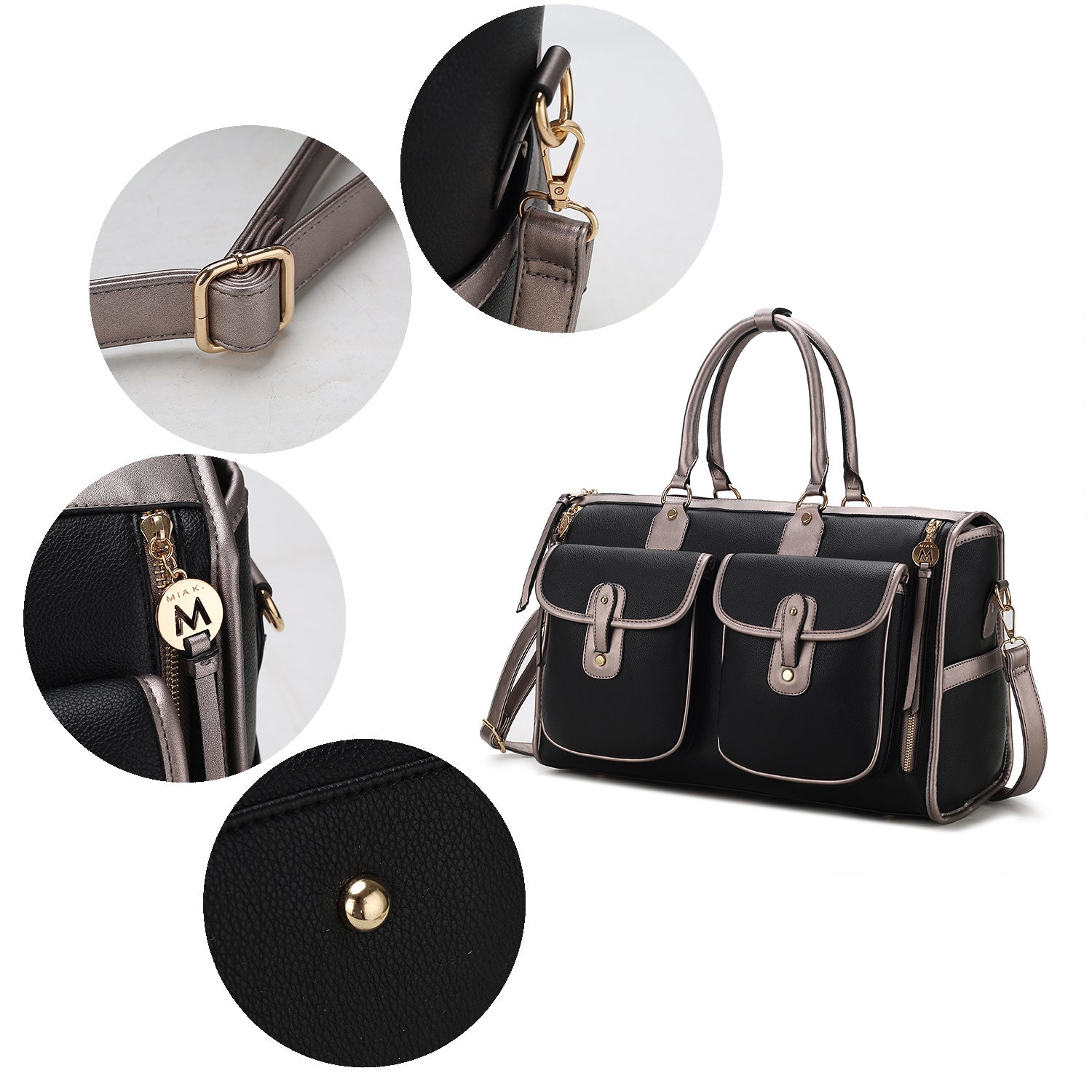 (pewter)Genevieve Duffel Color Block by Mia k - BagNook