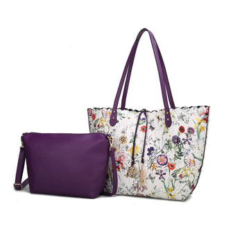 (white purple) reversible shopping tote with crossbody pouch- bagNook
