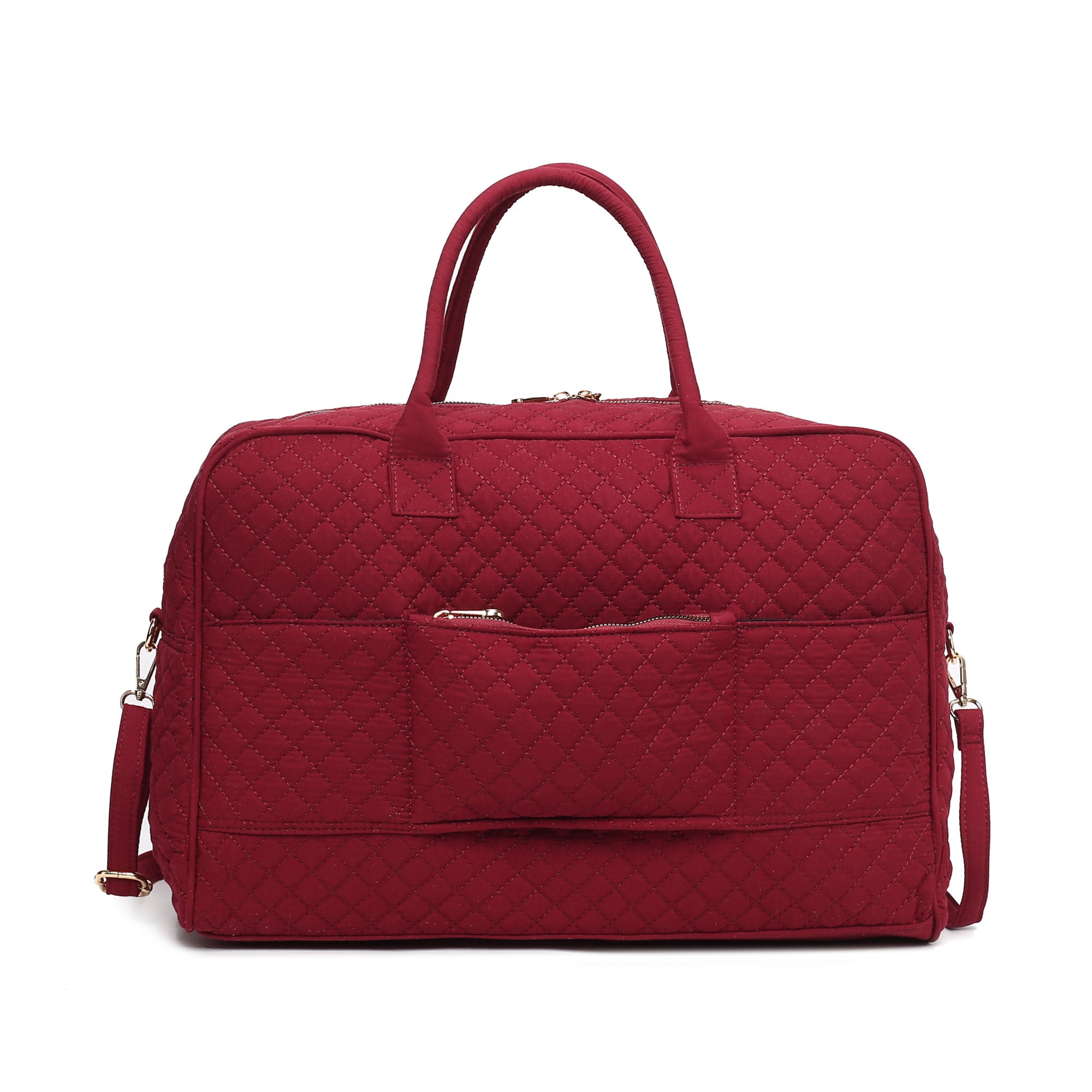 (wine)Jayla Solid Quilted Cotton Duffel Bag by Mia K - BagNook