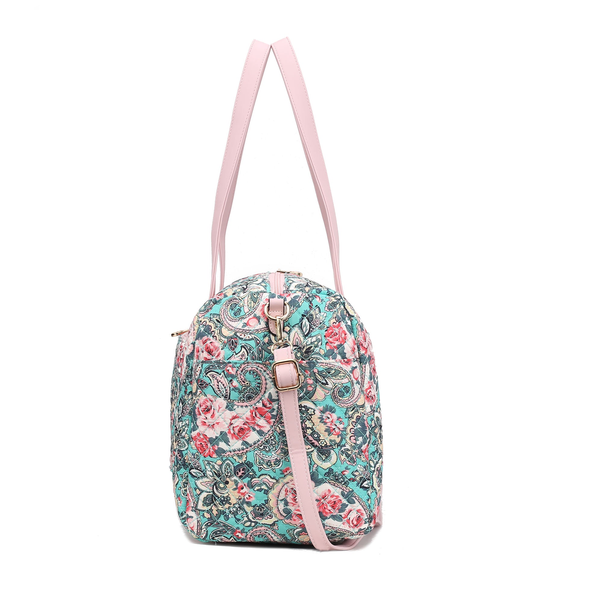 (green)Khelani Quilted Botanical Pattern Duffel Bag by Mia k - BagNook