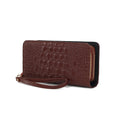 Load image into Gallery viewer, (coffee)Eve Vegan Leather Crocodile Embossed Wristlet by Mia K - BagNook
