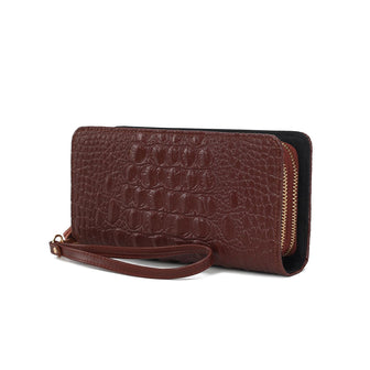 (coffee)Eve Vegan Leather Crocodile Embossed Wristlet by Mia K - BagNook