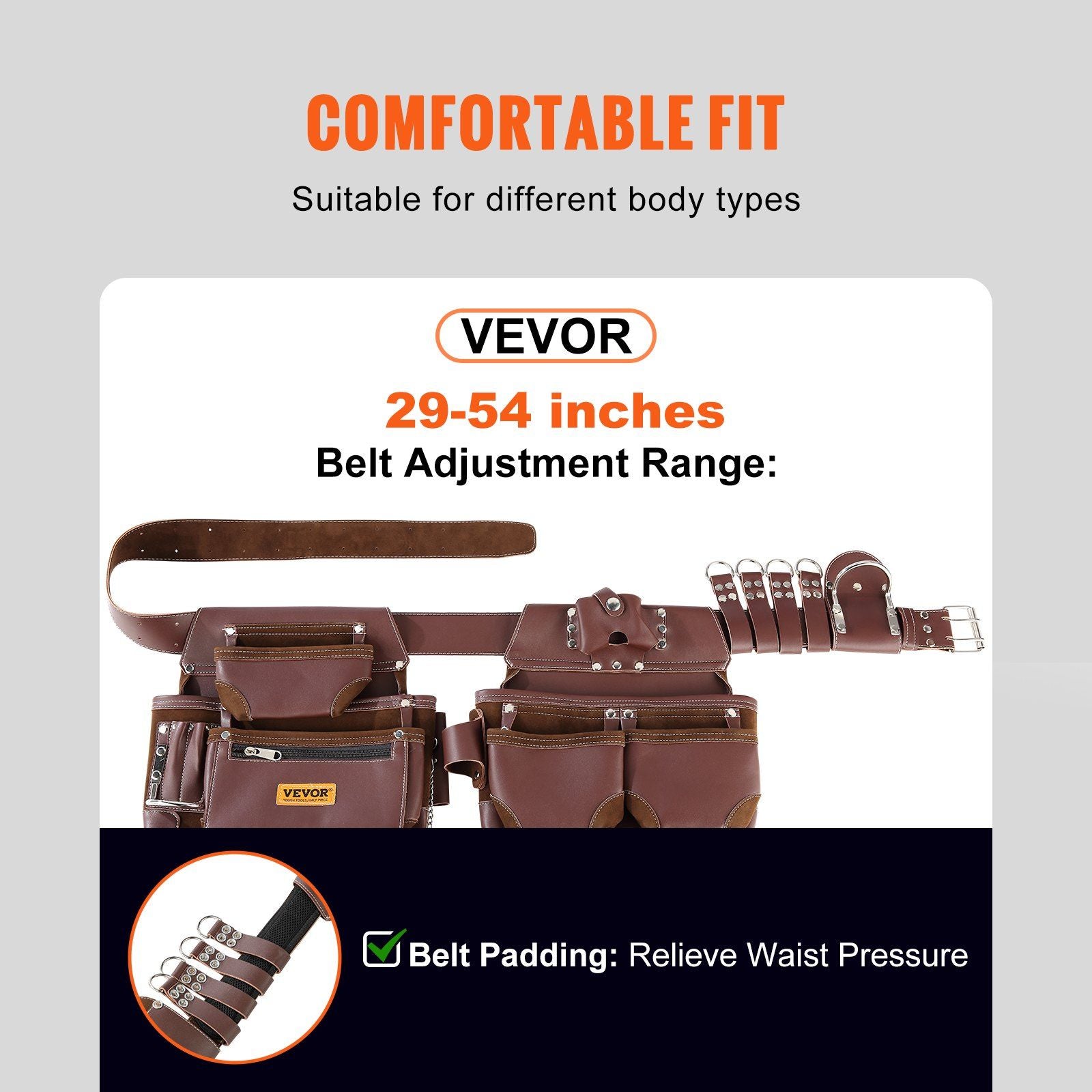 Adjustable Tool Belt, Brown - Cushioned for Comfort & Easily Customizable - BagNook