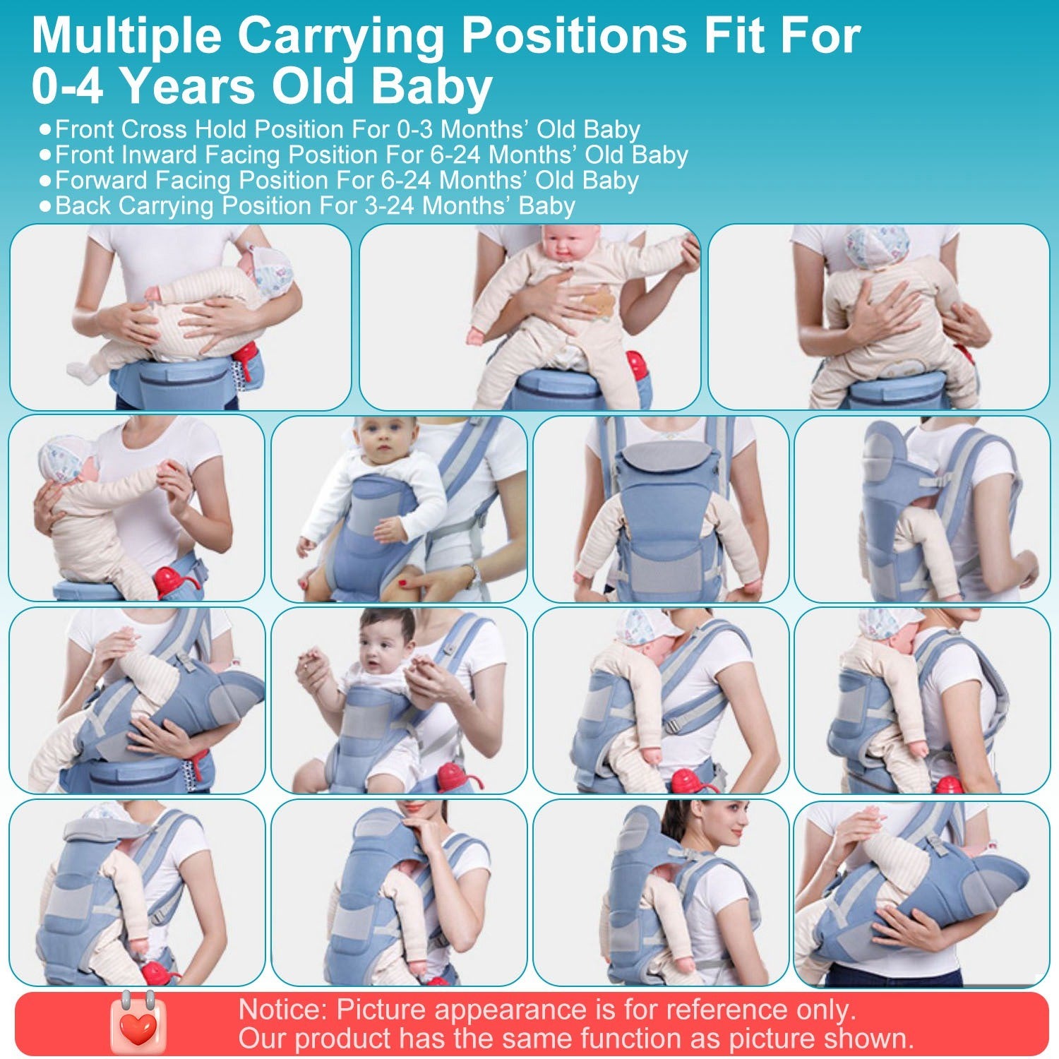 (blue)Multi Baby Carrier with Hip Seat - BagNook