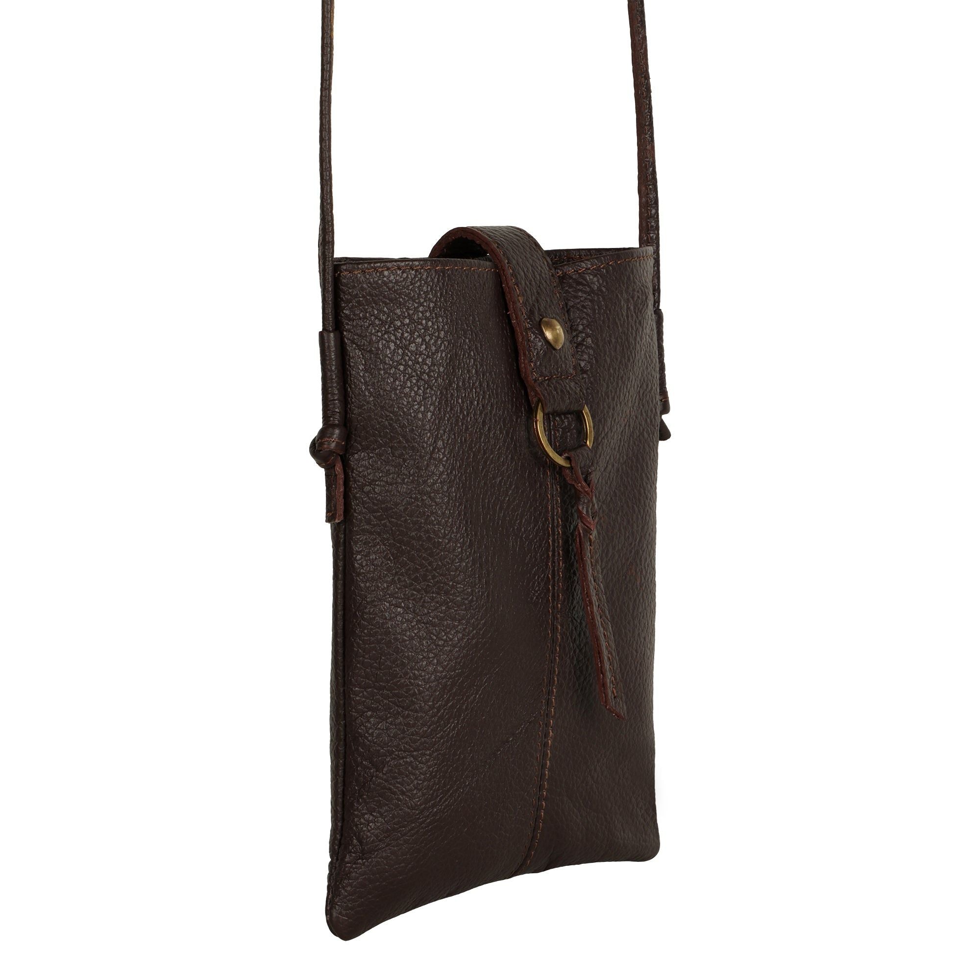 Jennie Small Crossbody bag w/ slim strap - Mahogany Brown - BagNook