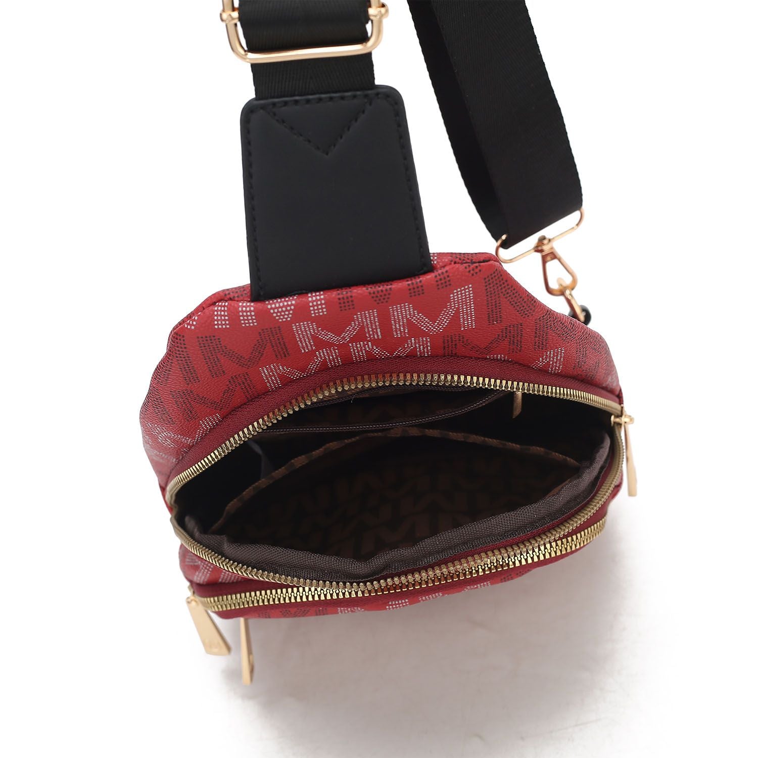 (burgundy)Helaena M Logo Printed Vegan Leather Sling Bag by Mia K - BagNook