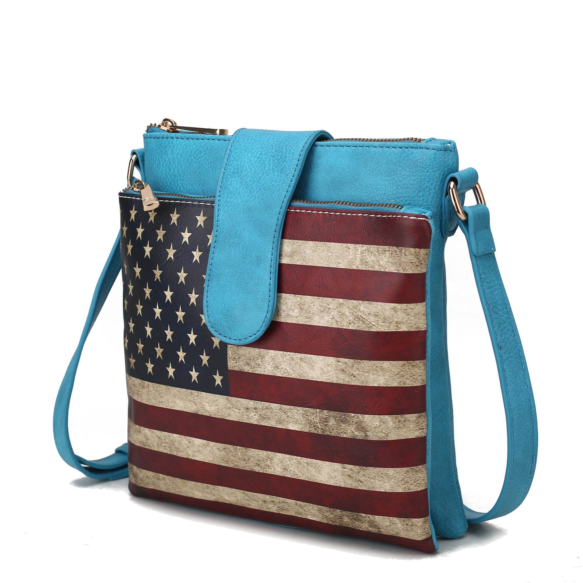 (turquoise)Josephine Vegan Leather FLAG Crossbody by Mia K - BagNook
