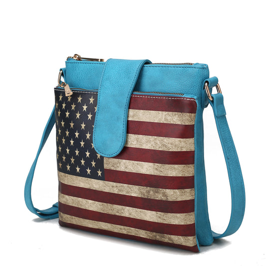 (turquoise)Josephine Vegan Leather FLAG Crossbody by Mia K - BagNook